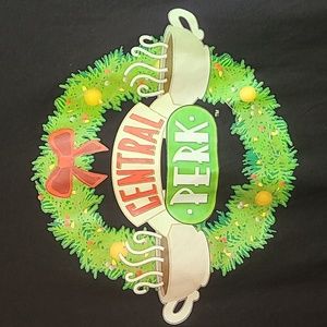 Friends Central Perk Christmas Wreath Black Short Sleeve Shirt Size S NWT